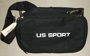 US SPORT BLACK FANNY PACK WAIST PACK ADJUSTABLE STRAP 5 ZIP ADULT SIZE J JTRAVEL - Picture 1 of 8