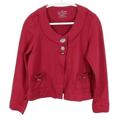Jaqueta de malha NEON BUDDHA tamanho S joia vermelha botão strass mistura de algodão - Imagem 1 de 4