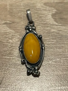 Jugendstil Anhänger Silber 925 Butterscotch Bernstein - Bild 1 von 5