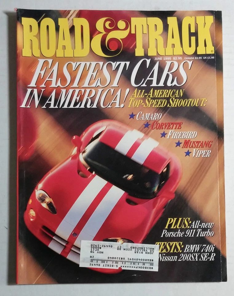 ROAD & TRACK CAR MAGAZINE 1995 JUNE VIPER CAMARO CORVETTE FIREBIRD MUSTANG 911 Foto 1 de 1