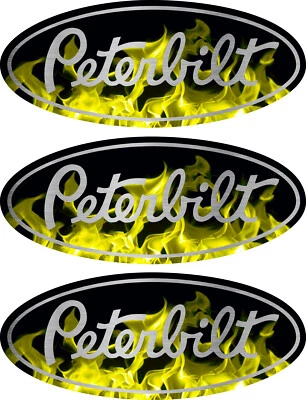 FACTORY EFX 3 Yellow Peterbilt Flame Grille & Hood Decal Emblems Flames 359 379 378 353 377