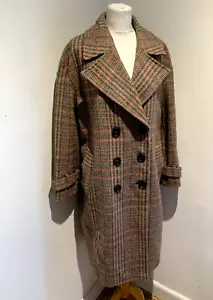 Per Una Marks and Spencer Coat Size 16 Women's tweed midi Pink Wool Blend Long - Picture 1 of 12