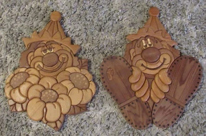 2 - Vintage Clown Figures Wall Hangings Signed Orv and Fey Berkness 17.5X22" - Picture 1 of 9