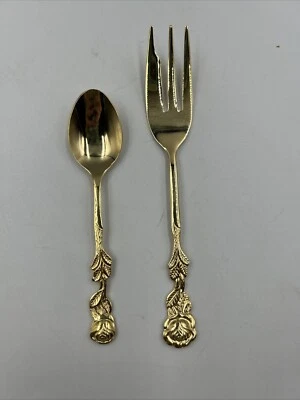 Löffel & Gabel 20 Karat vergoldet Hildesheimer Rosendekor Gesamtgewicht 30,5 g - Bild 1 von 4