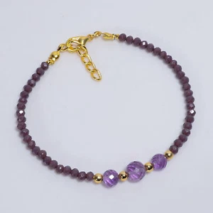 Amethyst with Chalcidony Gemstone Round Ethnic Handmade Jewelry Bracelet 8-9" - Picture 1 of 5