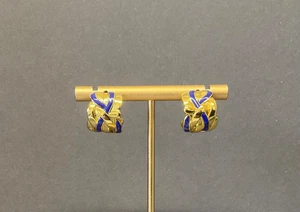 Loewe. Gold plated nest small hoop earrings with blue enamel R322 - Picture 1 of 4