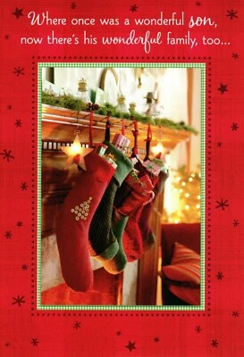 Loving MERRY CHRISTMAS Card FOR SON & FAMILY, Fireplace Stockings by Hallmark +✉ - Image 1 of 4