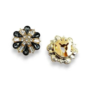 Blumenschmuck Knopfleiste mit Sockel Gold und Strass schwarz - Bild 1 von 10