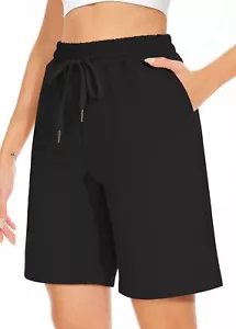 Women's Bermuda Shorts Summer Long Cotton Drawstring Loose Pocket Knee Length... - Picture 1 of 5