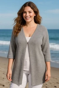 APT9 Medium Gray Cardigan Open Front Lightweight Knit Drape Street Style BOHO - Picture 1 of 11