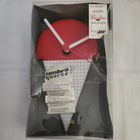 1986 Umbra Canada vinyl plastic Ice Cream Cone Shaped Wall Clock NIB, works Cover