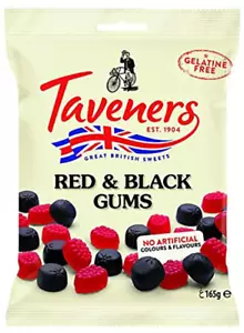 Taveners Gums Rosso e Nero 165g - Gomma da Frutta Lampone e Ribes Nero - Foto 1 di 1