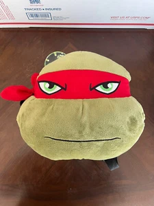 10" TMNT Raphael Red Mask Plush Head Backpack with small zip compartment-New! - Picture 1 of 5