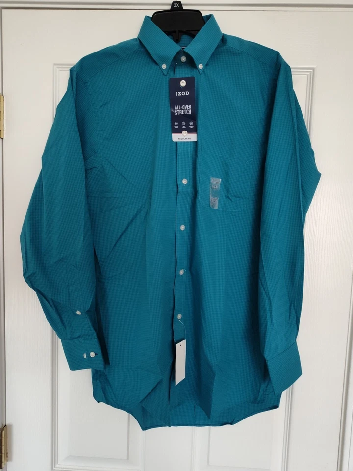 Camisa masculina Izod All-over Stretch LS ajuste regular tamanho (14-14.5 32/33 pequena) nova com etiquetas  - Imagem 1 de 4