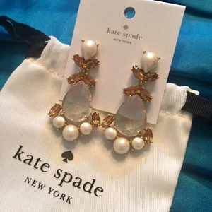 STUNNING KATE SPADE NY PRINCESS PALACE GEMS DROP BRIDAL PEARL EARRINGS HUGE NEW - Picture 1 of 7