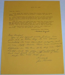 Carta Firmada a Mano de Joe Sewell Walter Johnson Lefty Grove Contenido BAS LOA - Imagen 1 de 4
