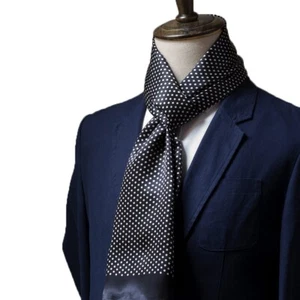 Men 100 Pure Silk Polka Dot Scarf Double Layer Long Neckerchief Black - Picture 1 of 4