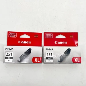 NEW lot 2 Genuine Canon Pixma CLI-251XL Blk Black Ink Cartridge sealed 6448B001 - Picture 1 of 5