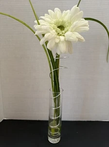 Tall Silk White Daisy Flower Arrangement in Clear Glass Vase with Faux Water - Picture 1 of 7