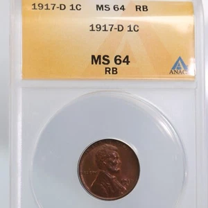 1917-D Lincoln 1C ANACS zertifiziert MS64RB - Bild 1 von 4