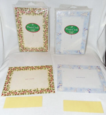2 sets Gartner Red Holly & Snowman Photo Cards & Envelopes 4"x6" pictures BLANK - Image 1 of 4
