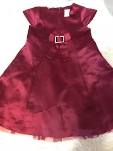 Gymboree Prim & Proper Maroon Burgundy Satin Dress Vintage Sz 5 Christmas Party - Picture 1 of 5
