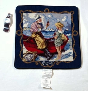NEU Coca-Cola Wolle Nadelspitze Kissenbezug Fischer Strand Küste 13" x 13" - Bild 1 von 2