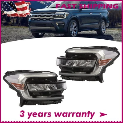 Fit For 2022-2024 Ford Expedition Pair Full LED LH RH Headlight Chrome W/ DRL - Image 1 of 4