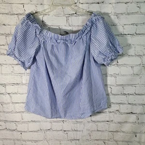 Vineyard Vines For Target Damen Top M blau gestreift schulterfrei Rüschendetail - Bild 1 von 6