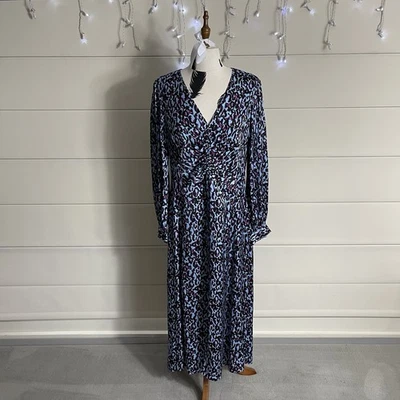 Veronika Maine Pale Blue & Purple Leopard Print Satin Midi Dress Party Event s10 - image 1 of 4