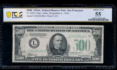AC 1934A $500 FIVE HUNDRED DOLLAR BILL San Francisco PCGS 55 comment - Image 1 of 2