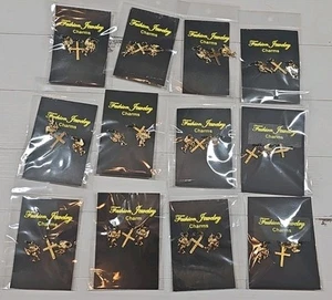 Lot Of 12 Cherub & Cross Pendants Charms Gold Color Angels Valentine 36 Total - Picture 1 of 5