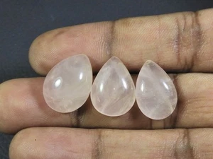 13X18MM Natural Rose Quartz Pear Cabochon Loose Gemstone 3 Pcs Lot 32Cts. R423 - Picture 1 of 9