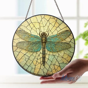 Acchiappasole Libellula in Vetro Colorato con Ali in Mosaico, Finestra Ispirata alla Natura Dec - Foto 1 di 11