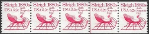 USA Briefmarke #1900 5.2c. Schlitten Coil Streifen 5 Platte #2 MNH - Bild 1 von 1