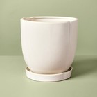 9.5' Stoneware Indoor/Outdoor Planter Pot with Saucer Cream - Hearth & Hand