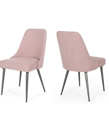 Cadeiras de jantar modernas de tecido rosa claro (pacote com 2) - Imagem 1 de 4