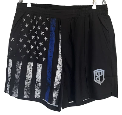 Born Primitive Mens XL Training Shorts Black Thin Blue Line 7" Lightweight Gym - Image 1 of 4