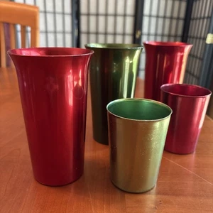5 Vintage Aluminum Cups Tumblers - (3) 5 in. Color Craft & (2) 3 in. Bascal - Picture 1 of 15