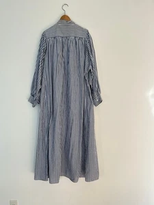 TEN Ron Herman Kaftan Stripe Long Shirt Dress Blue Navy Free Size Used - Picture 1 of 6