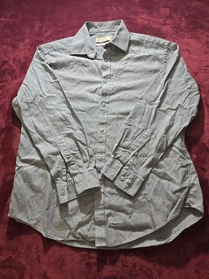 Camisa de vestir Michael Kors para hombre L ajustada gris micro cuadros espiga abotonada Foto 1 de 4