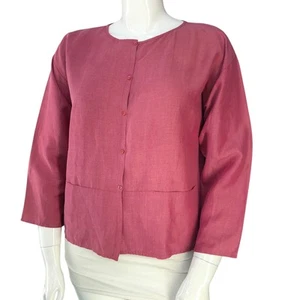 Eileen Fisher Womens Size M Top Shirt Jacket Linen Silk Lightweight POCKETS - Picture 1 of 14