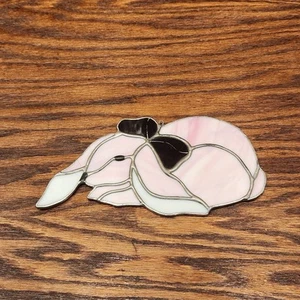 READ Floppy Pink Bunny Rabbit With Bow Stained Glass Easter Spring Suncatcher - Picture 1 of 8