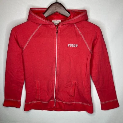 Juicy Couture Zip Up Hoodie Girls 8/10 Red Logo Velour Style Y2K Retro - Image 1 of 4