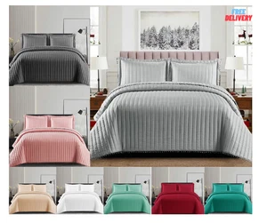 Quilted Embossed Bedspread 3 Piece Bed Throw Single Double King Size Bedding Set - Picture 1 of 13