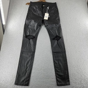 mnml Jeans Mens 31 Black X125 Stretch Denim Coated Skinny Knee Rips Streetwear m - Picture 1 of 16