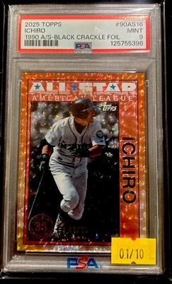 Ichiro All-Star 2025 Topps Serie 2 - Lámina Crackle Negra (1/10 - Sujetalibros) PSA 9 Foto 1 de 2