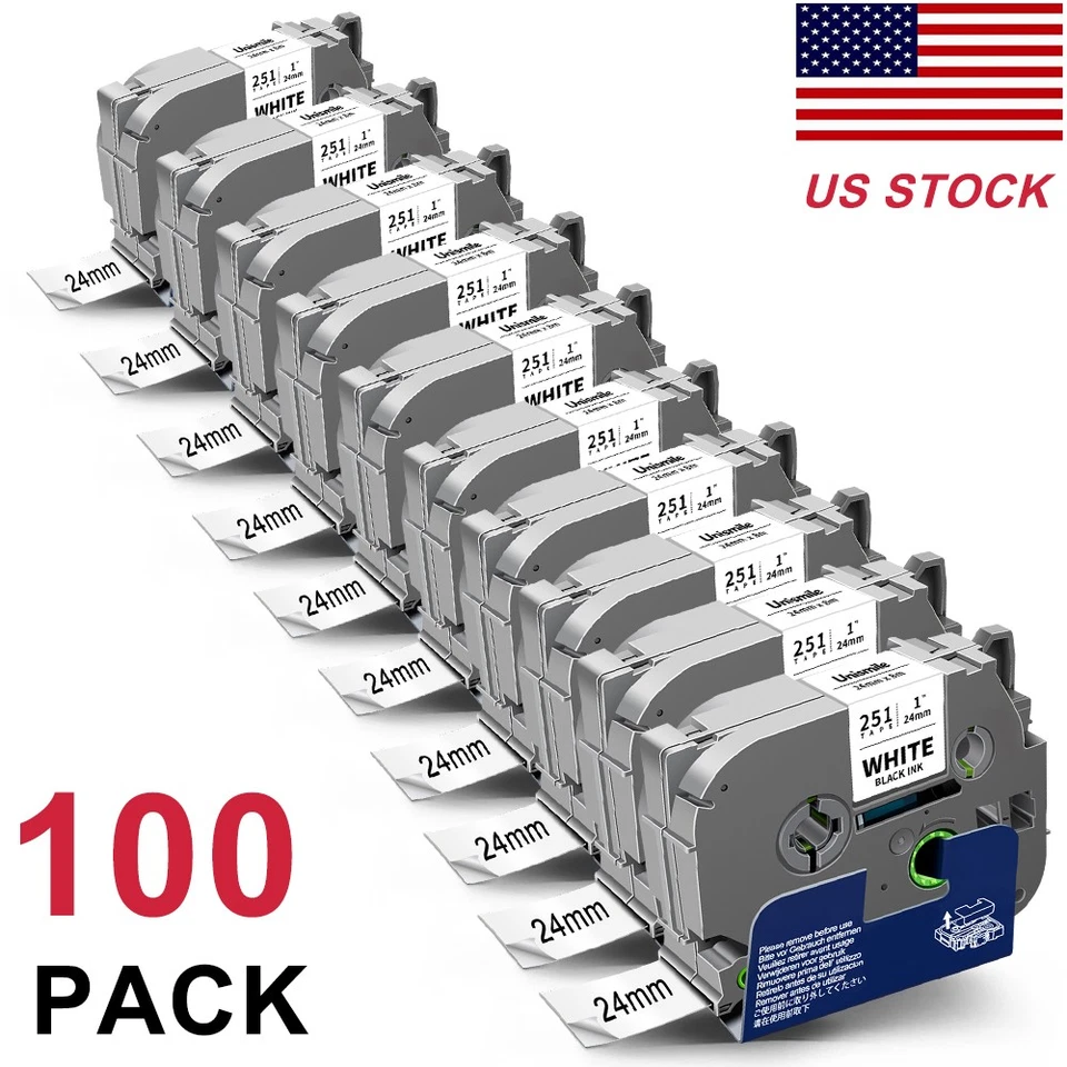 100PK 24mm TZ-251 TZe-251 White 1" Label Tape For Brother P-touch PT-P700 D610BT - Image 1 of 4