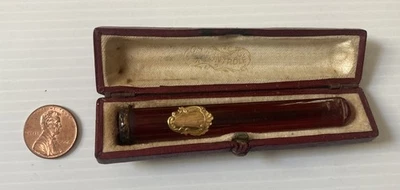 Antique amber and gold cigarette holder - Europe - original case "or contrôlé" - Image 1 of 4