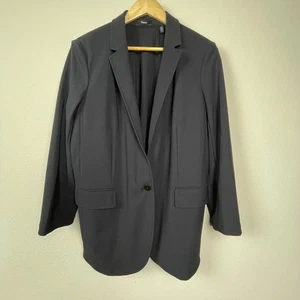 Theory Black Long Line Blazer Sz 10 One Button Classic Career Workwear Jacket - Picture 1 of 6